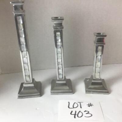 D - 403  3 Towle Silversmith Candle Holders with Mother of Pearl Inlay