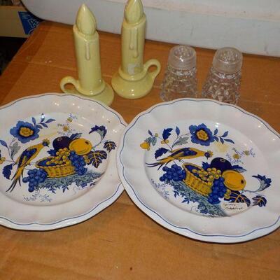 " Copeland Spode England", Blue Bird 8 in. plate. 1960's S & P shakers.