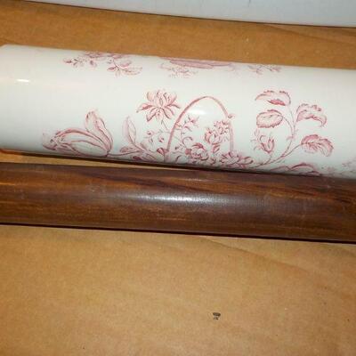 "2 - Baking Roller Pins, Ceramic (England) and 1930's wood".