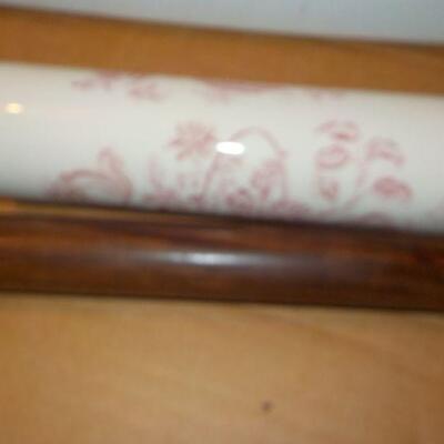 "2 - Baking Roller Pins, Ceramic (England) and 1930's wood".