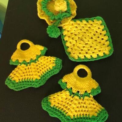Green and Yellow Crocheted Pot Holders