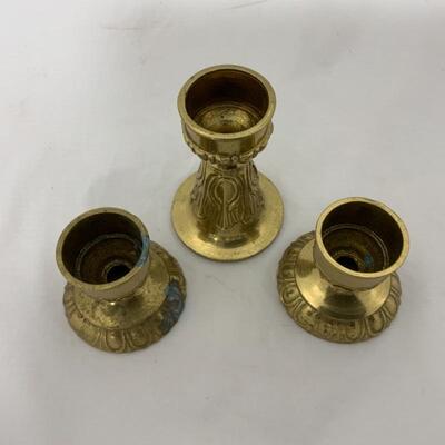 -181- VINTAGE | Three Brass Candlesticks