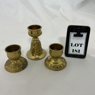 -181- VINTAGE | Three Brass Candlesticks