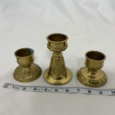 -181- VINTAGE | Three Brass Candlesticks