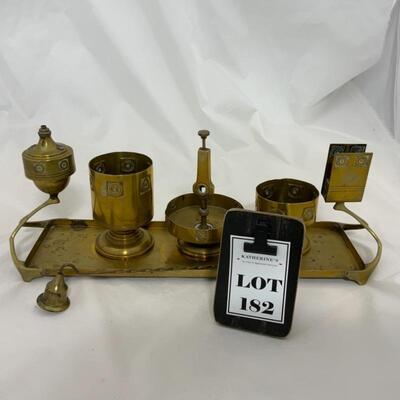 -182- VINTAGE | Brass Smoking Set | Snuffer | Engraved | 15â€ Tray