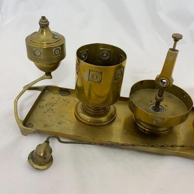 -182- VINTAGE | Brass Smoking Set | Snuffer | Engraved | 15â€ Tray
