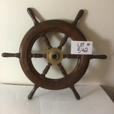 A - 542 Antique captains wheel with brass center