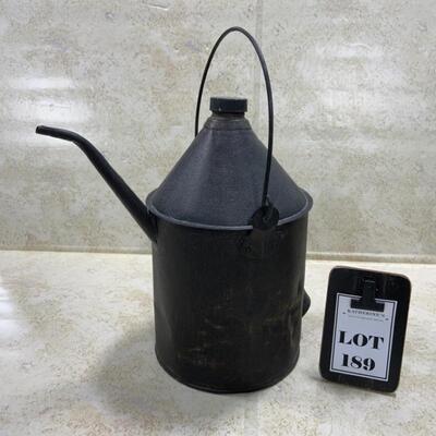 -189- VINTAGE | Small Metal Gas Can | Off-Set Handle | Half-Gallon