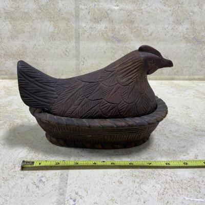 -194- Wood Hand-Carved Covered Chicken