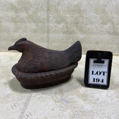 -194- Wood Hand-Carved Covered Chicken