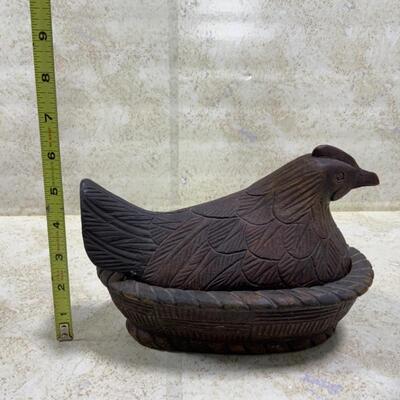 -194- Wood Hand-Carved Covered Chicken
