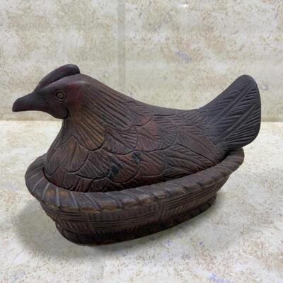 -194- Wood Hand-Carved Covered Chicken