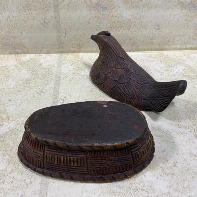 -194- Wood Hand-Carved Covered Chicken