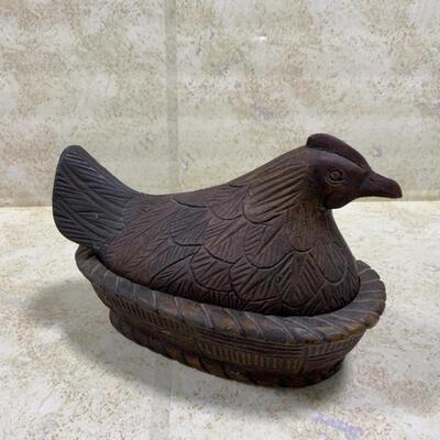 -194- Wood Hand-Carved Covered Chicken