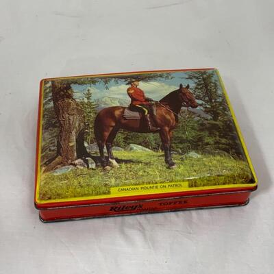 -199- VINTAGE | Rileyâ€™s Toffee Tins | Canadian Mountie | Halifax, England