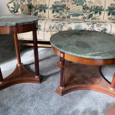 102 Pair of Bombay Marble Top Coffee and End Table 
