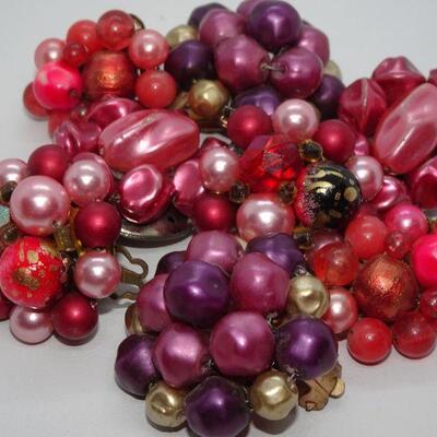 Mid Century Pearl Clip On Earrings, Pinks, Purples & Reds (4) Japan