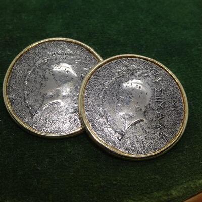 Silver & Gold Tone Faux Coin Post Earrings 