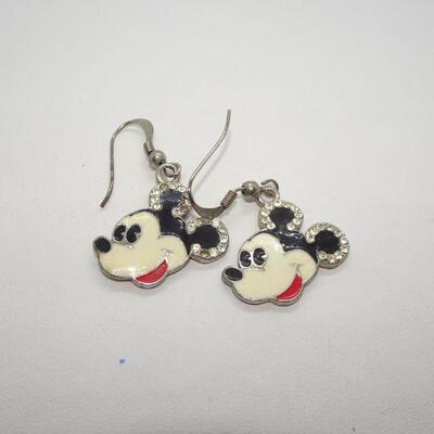 Rhinestone & Enamel Micky Mouse Dangle Earrings 