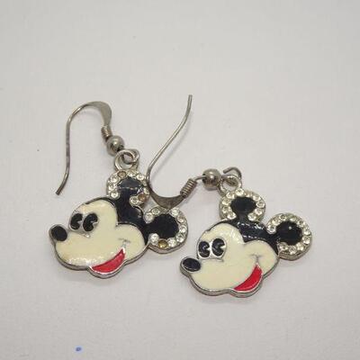 Rhinestone & Enamel Micky Mouse Dangle Earrings 