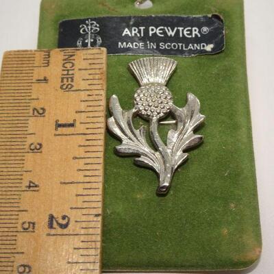 Art Pewter Thistle Milk Weed Brooch Made Scotland - 1981 