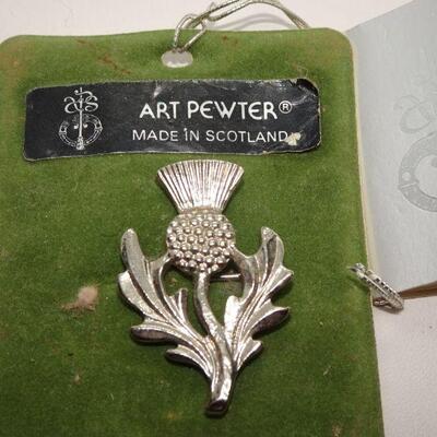 Art Pewter Thistle Milk Weed Brooch Made Scotland - 1981 