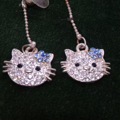 Rhinestone Hello Kitty Dangle Post Earrings or Charms 
