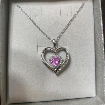 Zales pink and white sapphire heart necklace 