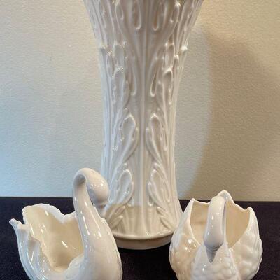 #7 Lenox Vase with 2 Lenox swans 