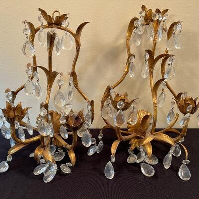 #41 Pair of Candelabras with Glass Dangles 