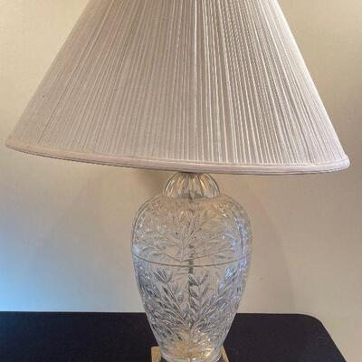 #43 Crystal Lamp with Asian flair on brass, leaf design on glass. 