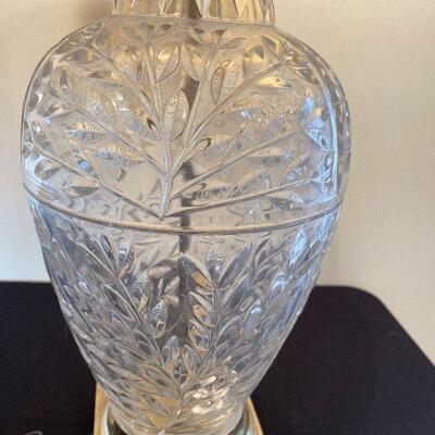 #43 Crystal Lamp with Asian flair on brass, leaf design on glass. 