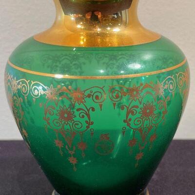 #77 Forest Green Antique Vase with Gold Trim