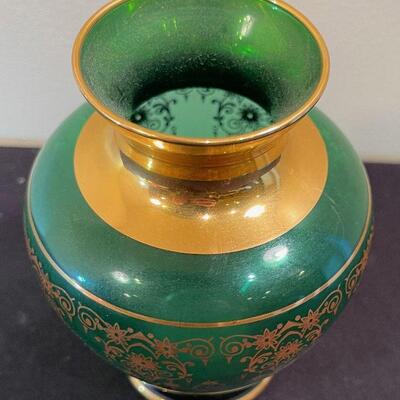 #77 Forest Green Antique Vase with Gold Trim