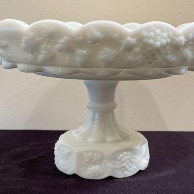 #127 White Milk Glass Grape Pedestal 