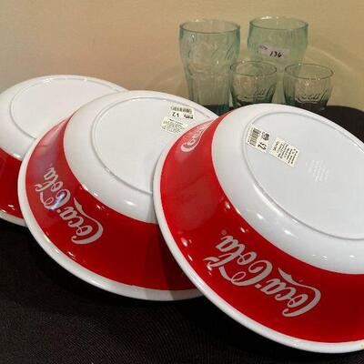 #136 Coca-Cola Serving Ware of Glasses and Popcorn Bowls - it Just Says fun!