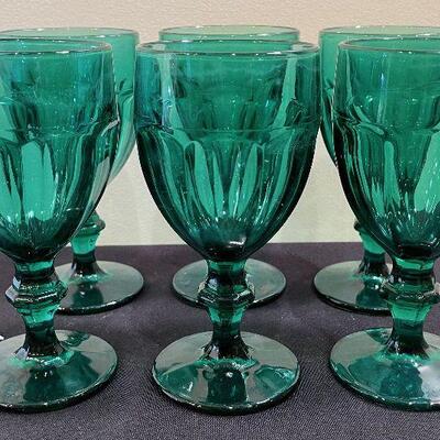 #138  Green Water Goblets (6) 