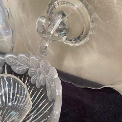 #144 Big Lots of Love of Clear Fancy Glass serving ware. 