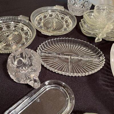 #144 Big Lots of Love of Clear Fancy Glass serving ware. 