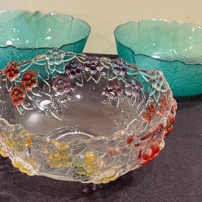 #145 Colorful Glass Serving Bowls (3) (2 green and 1 
