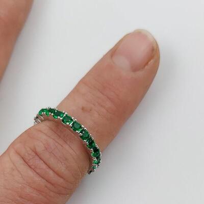 STAMPED. 925 FAUX EMERALD RING (UNSIZED)
