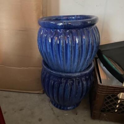 Two blue planters 