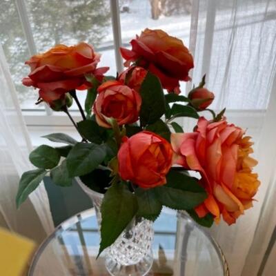 Pottery Barn flowers in crystal vase