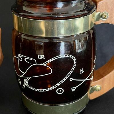 Vintage Siesta brand Western Cowboy Glass Brass Steins