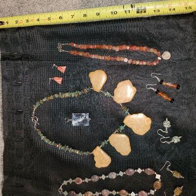 Costume Jewelry Lot (#5) - includes 3 Necklaces, 4 pairs of Earrings, and 1 Pendant (mixture of stone and glass)