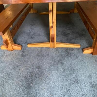 131 Handmade Red Cedar Dining Room Table with Benches Trestle Style 
