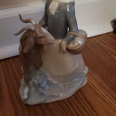 Lladro Porcelain Figurine (#19) - Girl with Goat Figurine Made in Spain - 9 inches tall (4812)