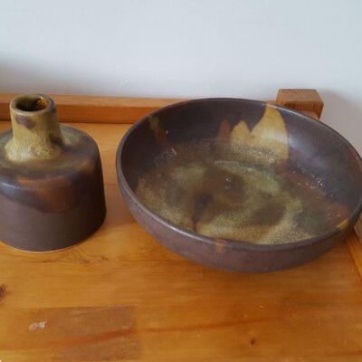 2  pieces Mid Century Pottery Art Signed