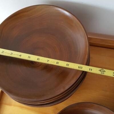 16 Pieces Mid Century Turned Wooden Plates & Bowls