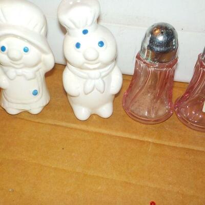 "Original Dough Boy and Mrs. Dough girl plus Jamestown S&P Glass Shakers."